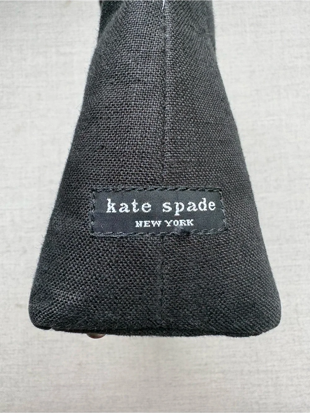 Vintage Kate Spade NY Black Canvas Shoulder Bag Floral Embroidered Trim Y2K